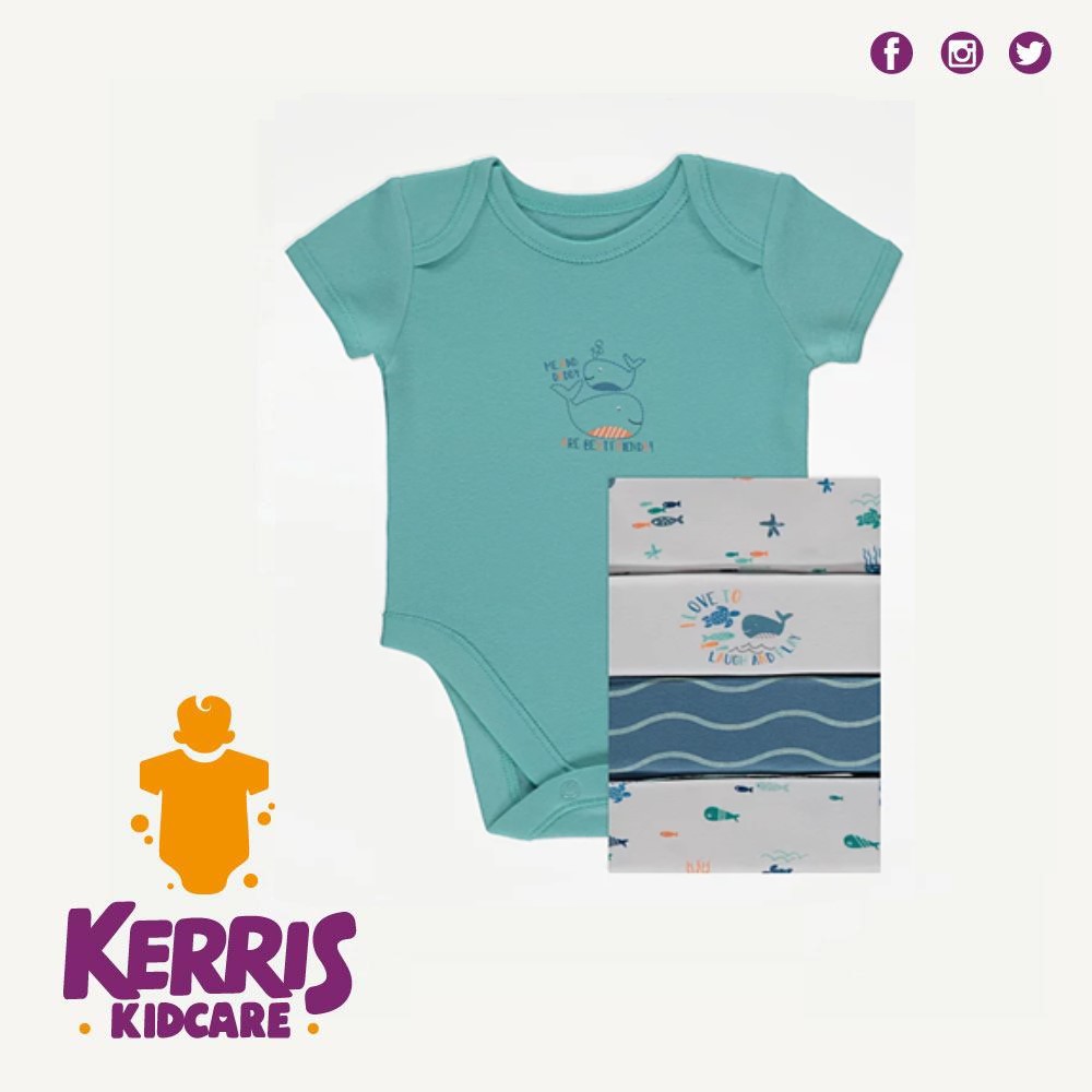 Teal Ocean Print Short Sleeve Bodysuits